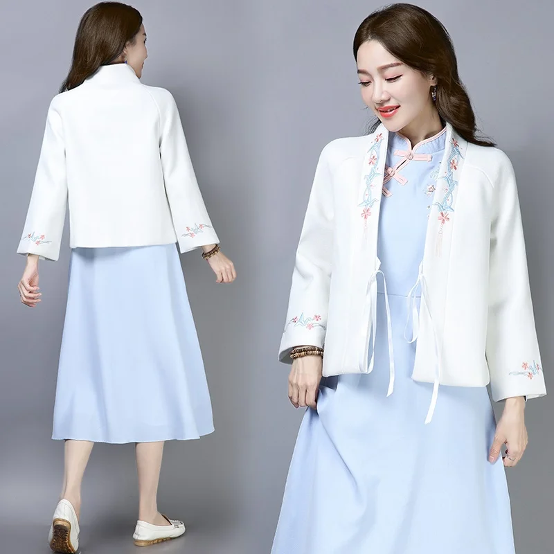 Женская короткая шерстяная блузка в китайском стиле кардиган свободного покроя