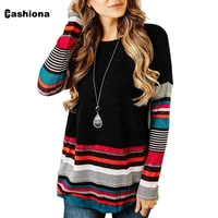 cashiona plus size women 2021 england style t shirt patchwork striped o neck loose womens top 2021 spring tees shirt femme 2xl
