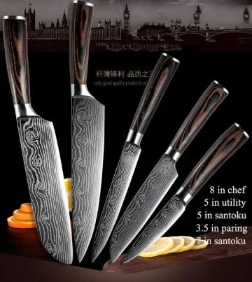 Набор кухонных ножей сантоку универсальные лезвия из нержавеющей стали 8 дюймов подарок для шеф