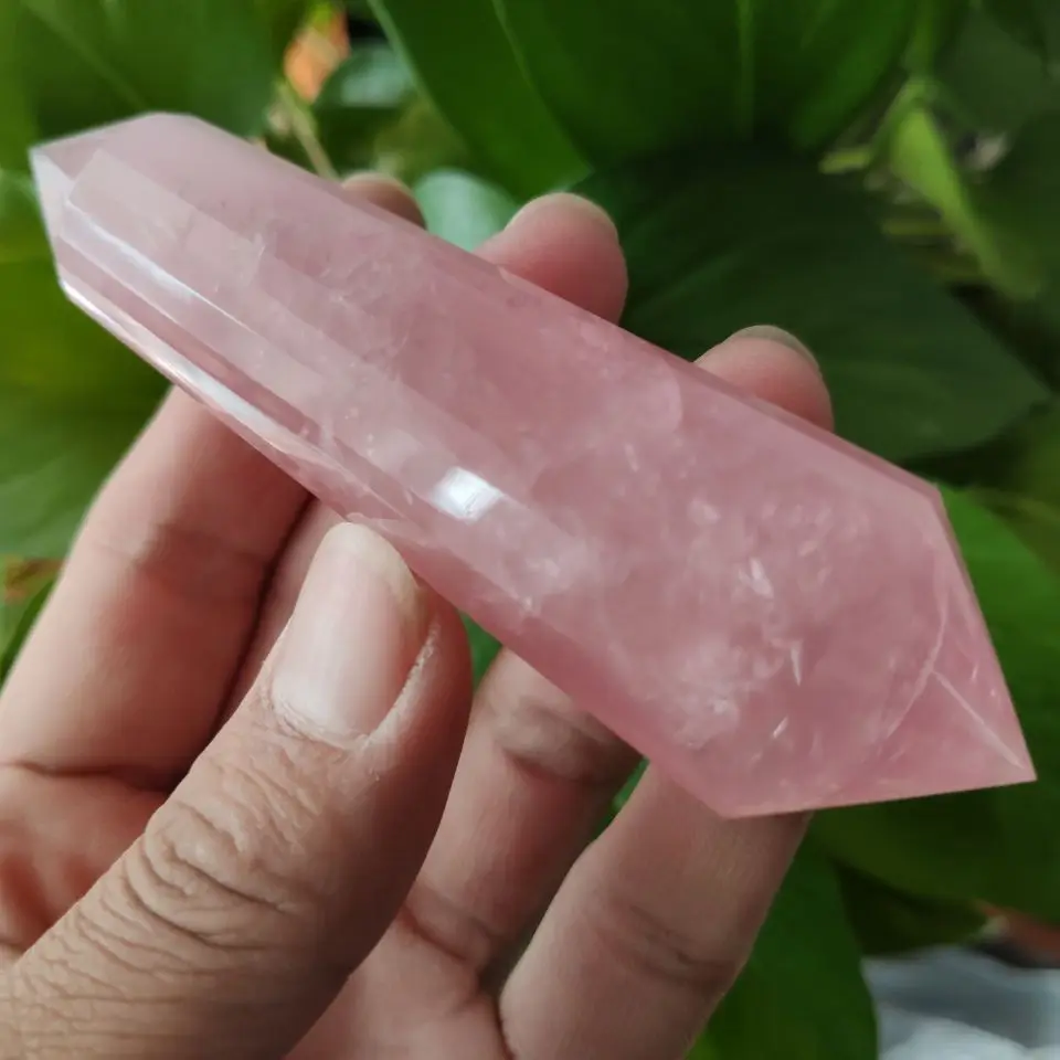 

See Thru PINK Quartz CRYSTAL Point Wand VOGEL STYLE DT 24 Sided