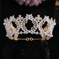 luxury rhinestone pearls flower tiaras bride headdress princess headbands queen bridal diadem prom wedding crown hair jewelry