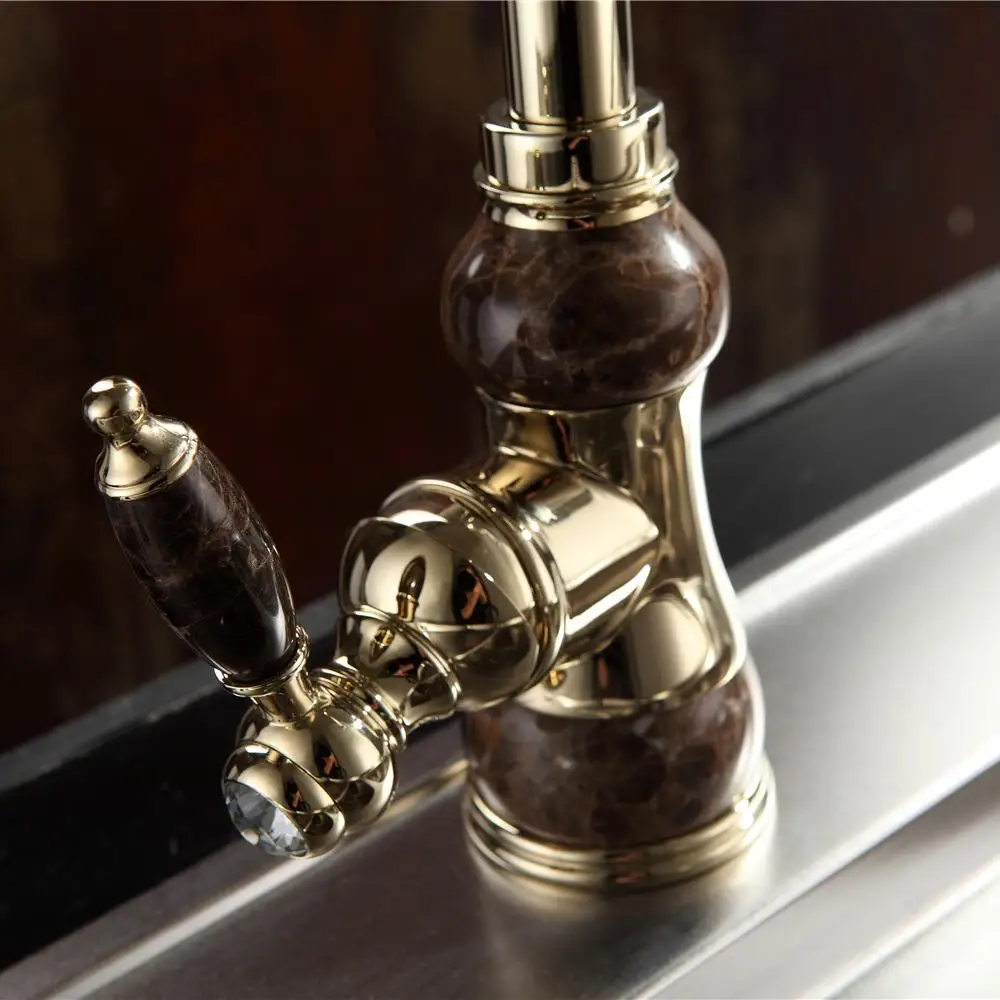 

Marble Design kitchen Faucet Deck Mounted Rotatable Rotation basin tap Single Handle Single Hole Rose Gold Golden Sink Mixer