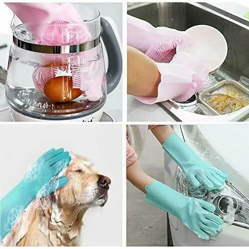 

1 Pair Silicone Kitchen Cleaning Magic Silicone Gloves Dishwashing Glove Scrubber for Washing Dish, Kitchen, Bath