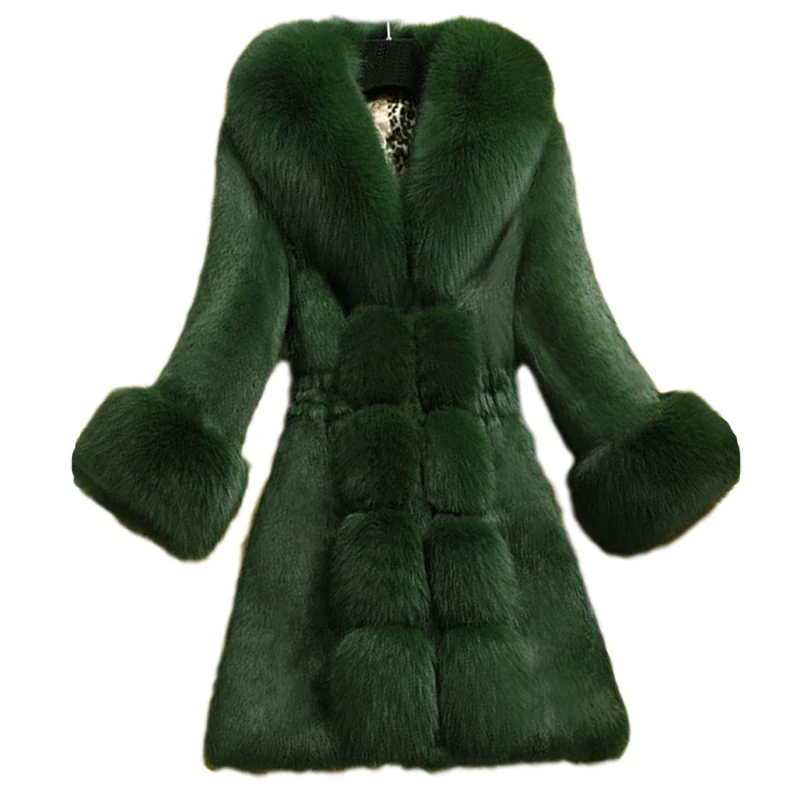 

Пальто женское из искусственного меха, длинное, с воротником из лисьего меха, зима 2021