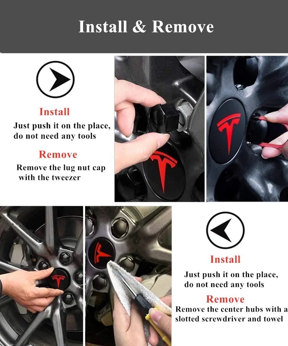 

BENOO 29 PCS Wheel Center Hub Caps for Tesla Model 3/S/X With 4 Center Cap Set & 20 Wheel Lug Nut Cover Kit & 4 Valve Caps