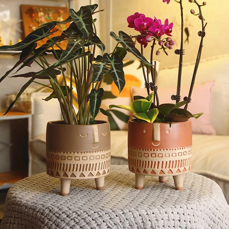 

Ancient Roman Style Cartoon Human Face Flower Pot Retro Desktop Ornaments Garden Gardening Decorations Potted Vase Pen Holder