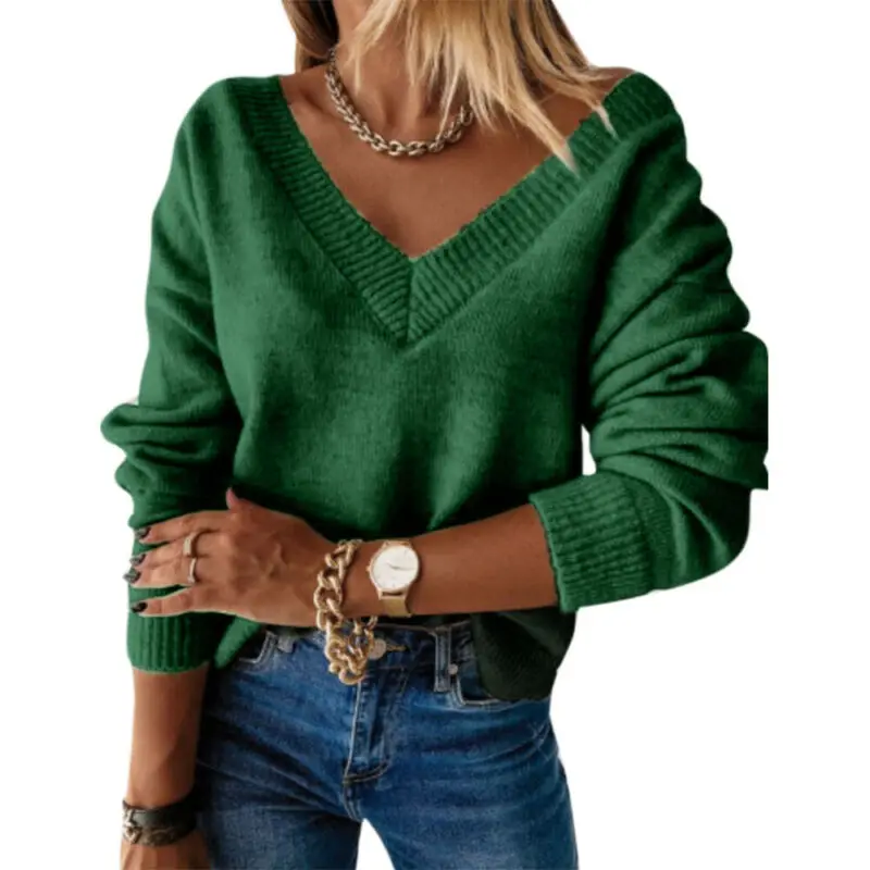 

Women Winter Warmer Pullover Sweatshirt V-Neck Long Sleeve Cable-Knit Jumper