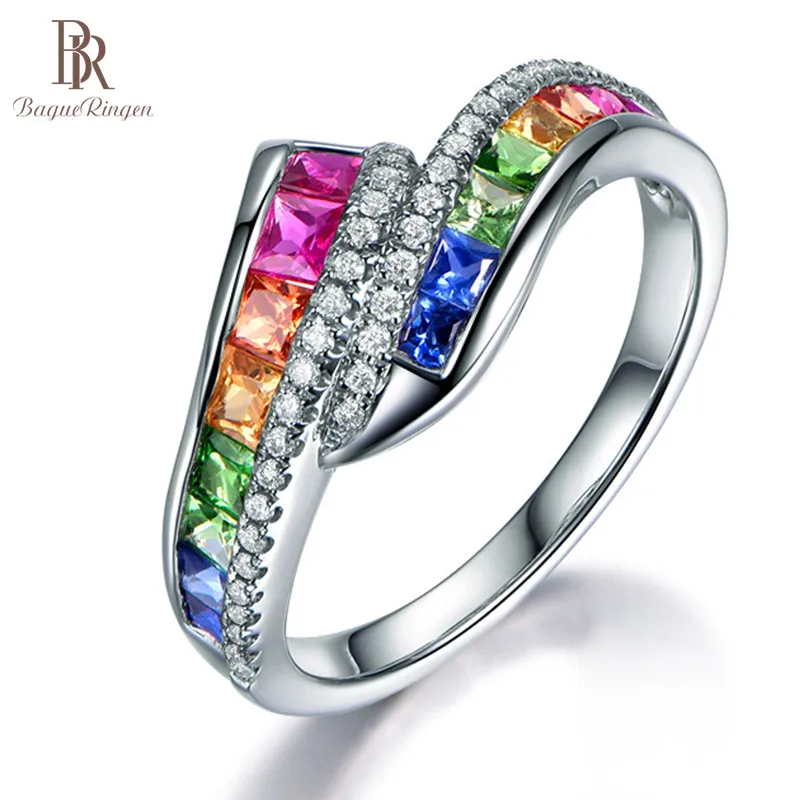 

Bague Ringen Geometry Silver 925 Jewelry Colors Gemstones Ring for Women Special style Rainbow Trendy Female Party Rings Gift