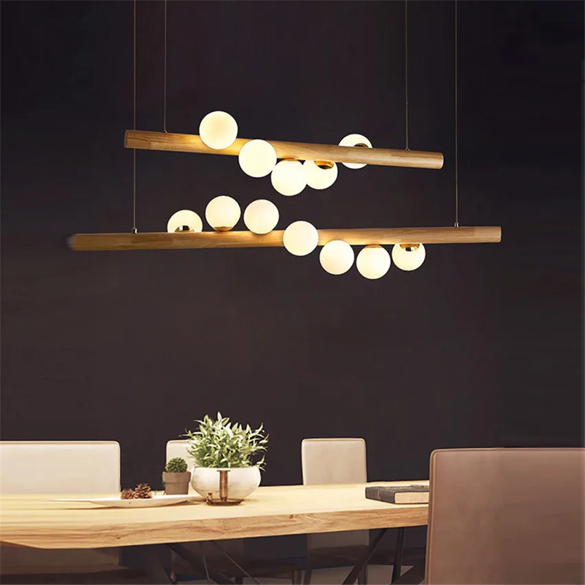 

Wood White Glass Ball Led Pendant Lights Dining room Hanglamp G4 Bulb Coffee Shop Bar Pendant Lamp Home Luminaire Nordic Lamp