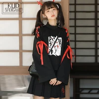 japanese oversized printed anime hoodie women gothic street cool black pullover harajuku girls kawaii comic cropped sweatshirt