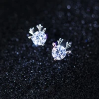 925 silver fashion trend christmas elk diamond womens earrings cute silver holiday girl party studs earrings jewelry gift