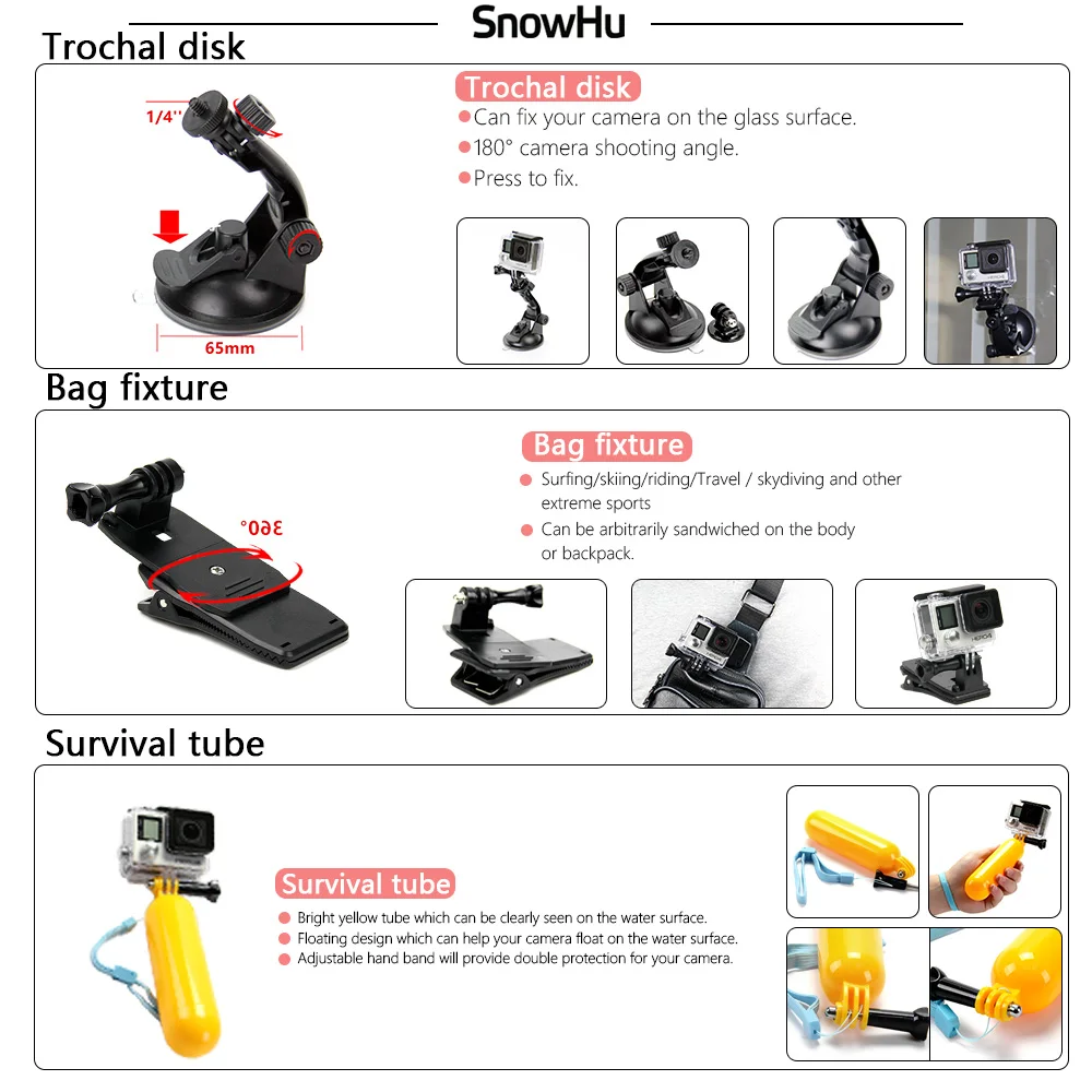 

SnowHu new For Gopro Hero Accessories Set Monopod For Go pro hero 9 8 7 6 5 for EKEN H9 for Yi 4K Lite EVA case camera GS42