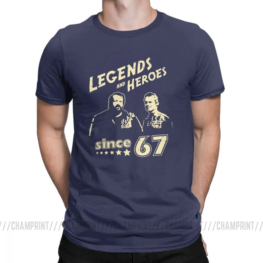 Тёмно-синий Мужские футболки Bud Spencer Legends And Hero Since 67, новинка, Теренс Хилл, топы с короткими рукавами и круглым вырезом, хлопковая футболка, идея подарка, футболка - Цвет: Тёмно-синий