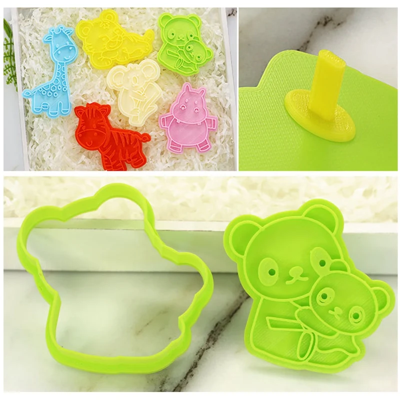 

1PC Forest Animal Cartoon Biscuit Mold Giraffe Lion Elephant Hippo Pressing Type Household Cookie Baking Tool