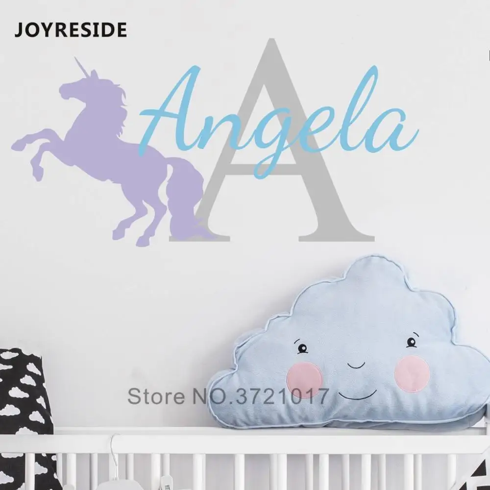 Design 1 JOYRESIDE пользовательские названия Наклейка на стену в форме единорога девушки украшения спальни настенный Декор Единорог красивый узор наклейки для дома дети W157 - Цвет: Design 1