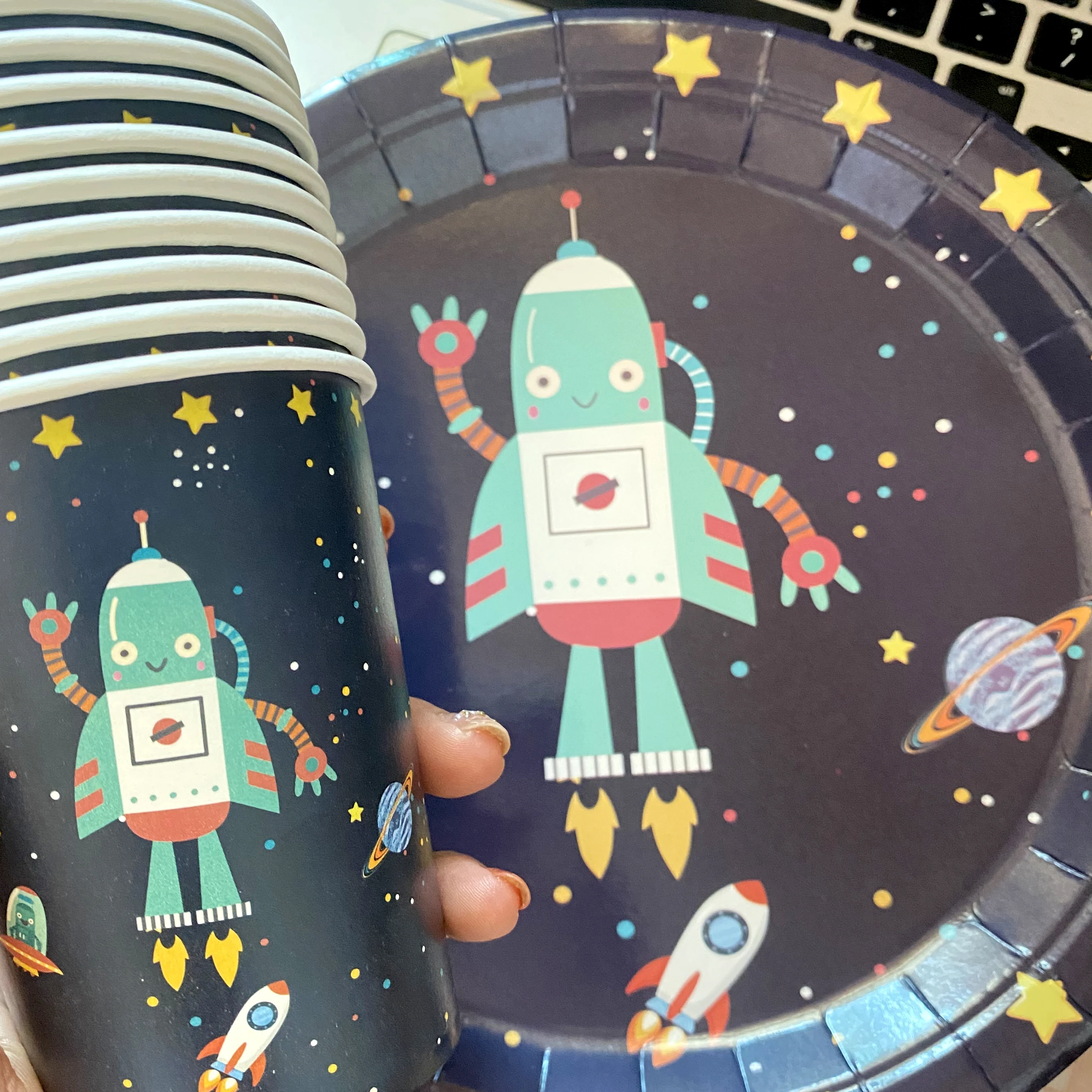 Omilut робот украшение для дня рождения мультяшный одноразовые тарелки/чашки