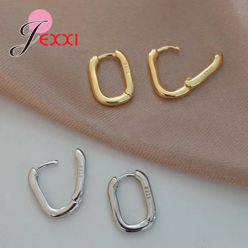 

New Statement Polish Hoop Earrings For Women 925 Sterling Silver Ear Hoops Jewelry Gift Oval Shape Geometric Accessory