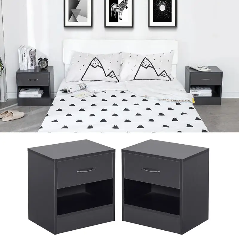 

2pcs Solid Wooden Bedside Table With Drawers Organizer Storage Cabinet Nightstand Modern Stand Room Furniture HWC