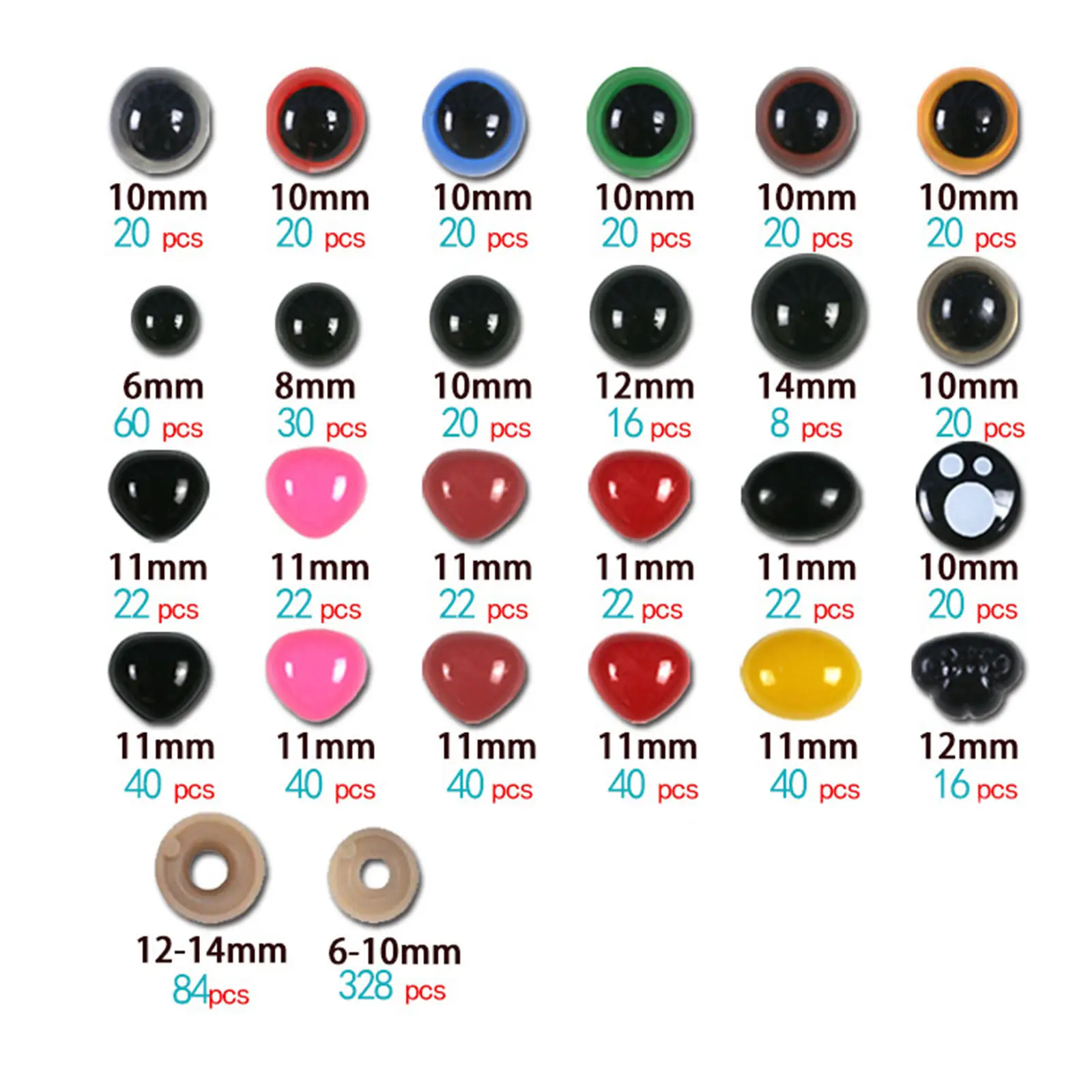 

1040 Pieces Mixed Color Safety Eyes and Nose Doll Eyes and Noses for Crochet Toy Amigurumi Puppet Crafting Teddy Bear Toys