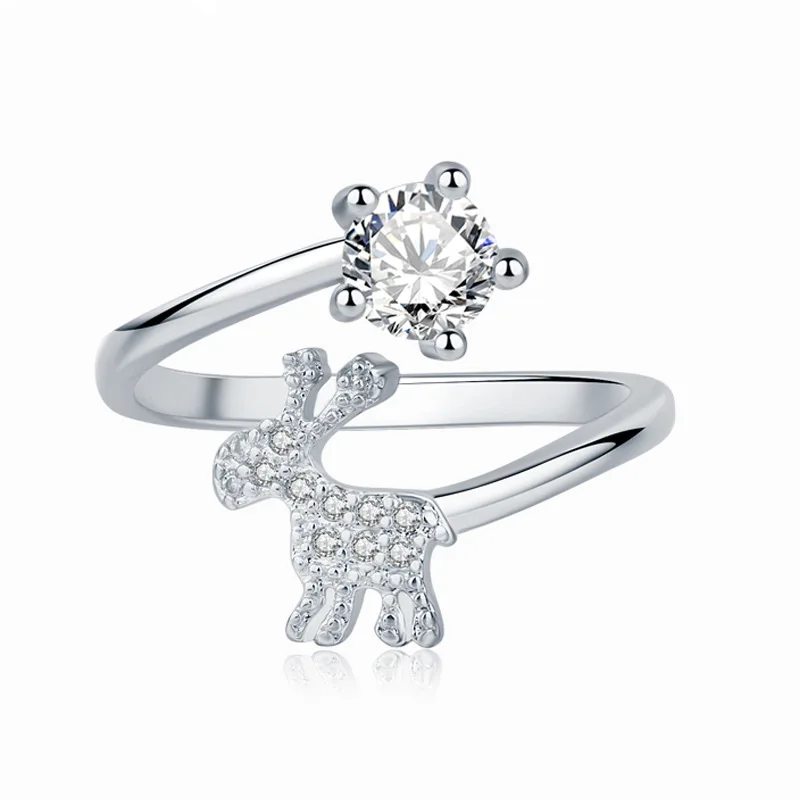 2019 Рождество снег олень кольцо Лось S925 Серебряное Кольцо женское нежное гладкое