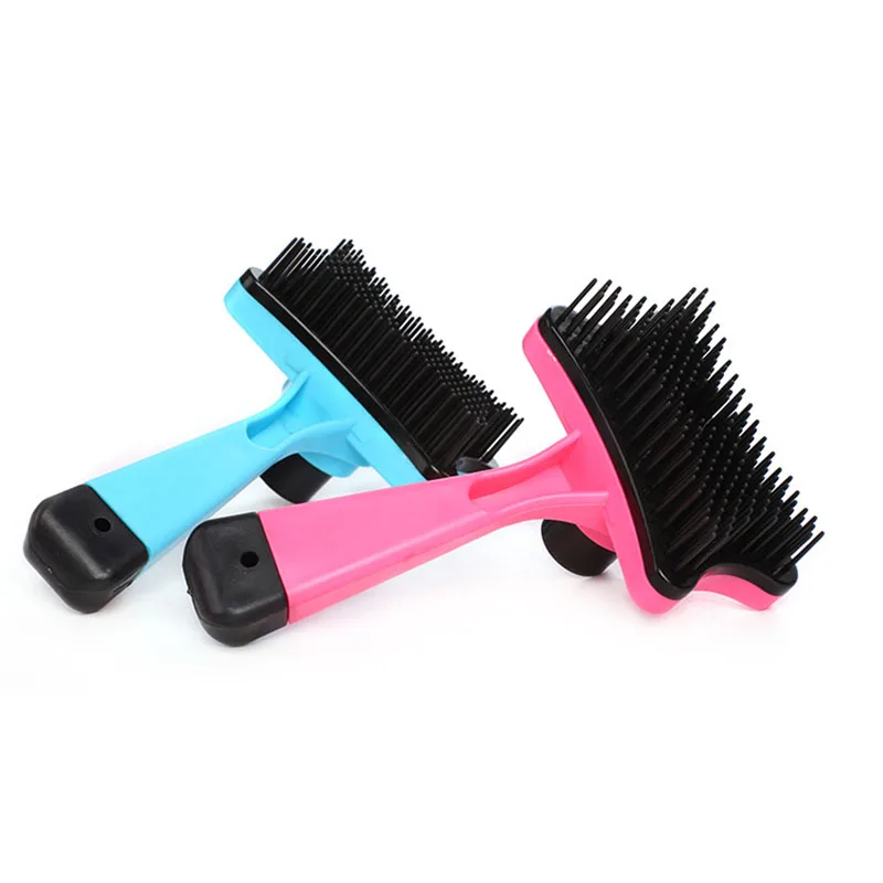 

1Pcs Pet Grooming Tool for Dogs Cat Hair Removal Comb Metal/Plastic/Silicone Cover Fur Trimming Dematting Blue Pink