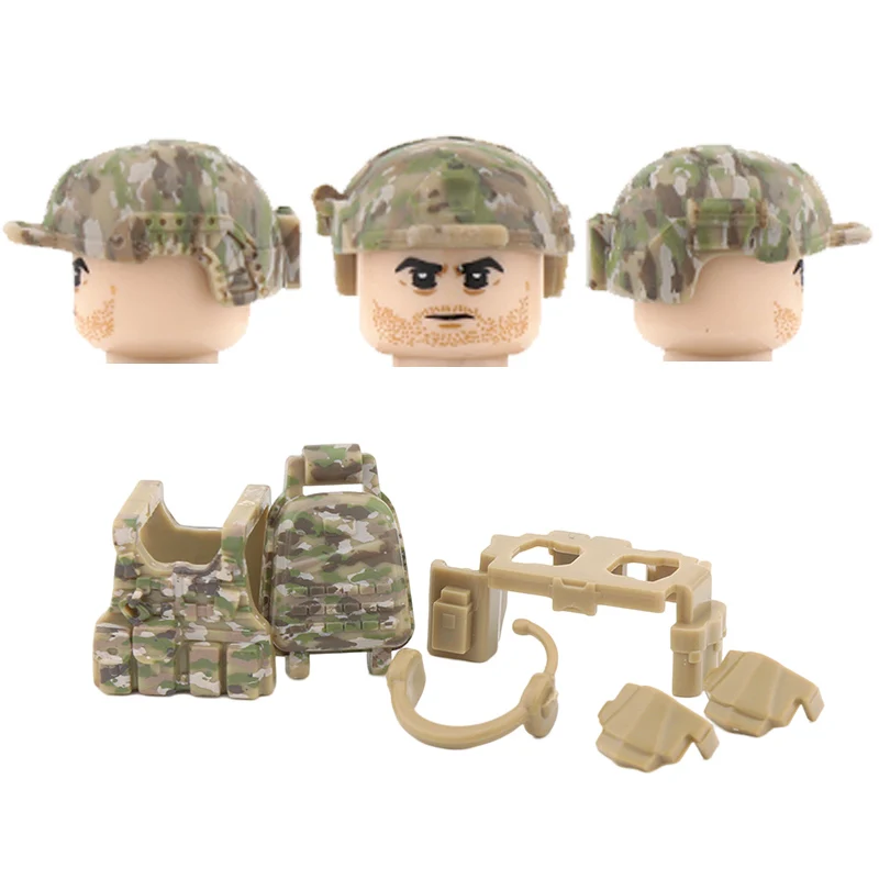 

US Army Desert MC Camouflage Special Forces Weapon Building Blocks Assault Soldiers Figures Helmet Gun Vest Part Bricks Toy