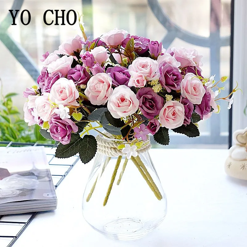

1 Bunch Silk Roses Artificial Flowers Home Decor Wedding Party Accessories Fake Flores Table Vase DIY Artificial Roses Flowers
