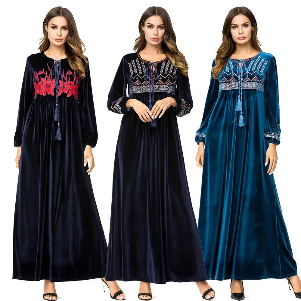 Женское бархатное платье макси с круглым вырезом 3 цвета | Тематическая одежда и