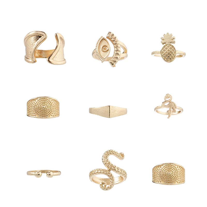 9 шт./компл. Ретро Кольца женские модные золотые Осьминог горчичный ананас глаз в