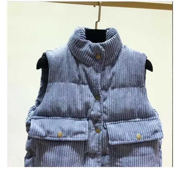 Зимний Fal Модный женский стеганый вельветовый жилет с воротником-стойкой