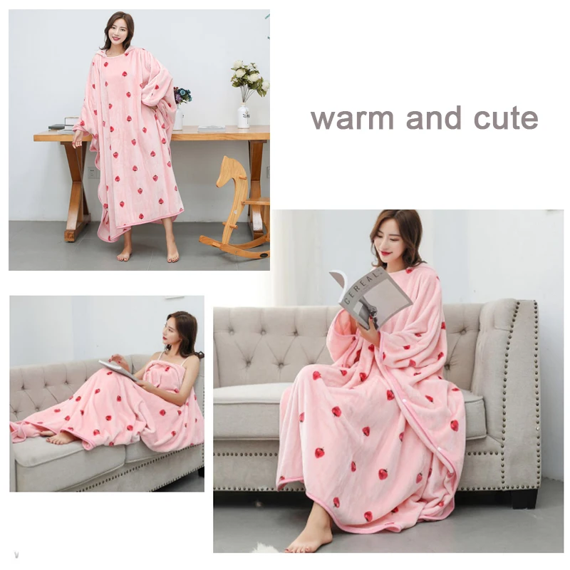 Multi-functional Flannel blanket with Sleeves solid color can be worn hood Warm in autumn and winter pink brown | Дом и сад