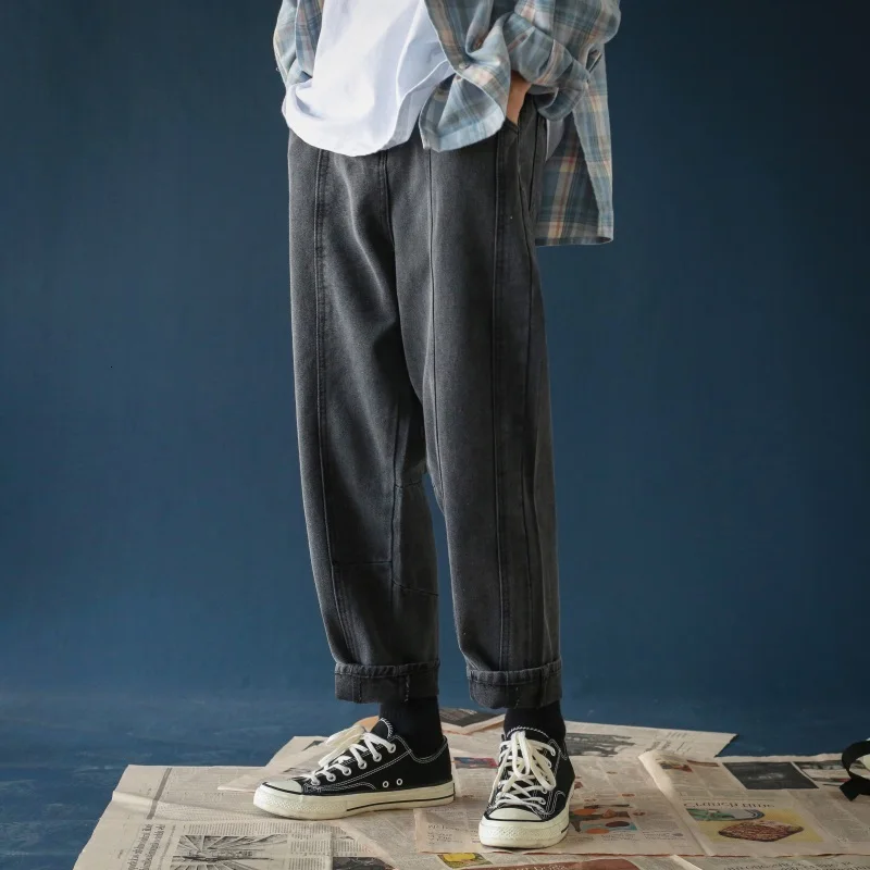 Мужские повседневные брюки в Вертикальную Полоску черные/синие мешковатые