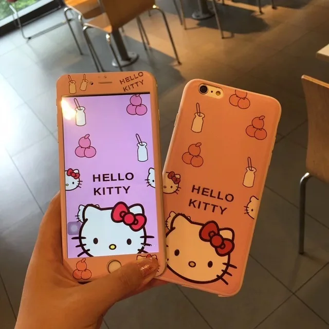 6 360 Мягкая задняя крышка с милым мультяшным котом Китти для iPhone XR Caase XS Max X 8 7 6 6s Plus чехол для телефона+ Защитная пленка из закаленного стекла - Цвет: 6
