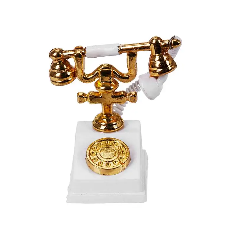 1/12 миниатюрный ретро телефон для кукольного домика винтажный белый и золотой |
