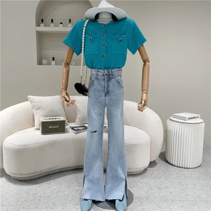 

NewWomen's clothing Spring Summer 2021 Fashion New Single breasted double pocket short cardigan Top Shirt