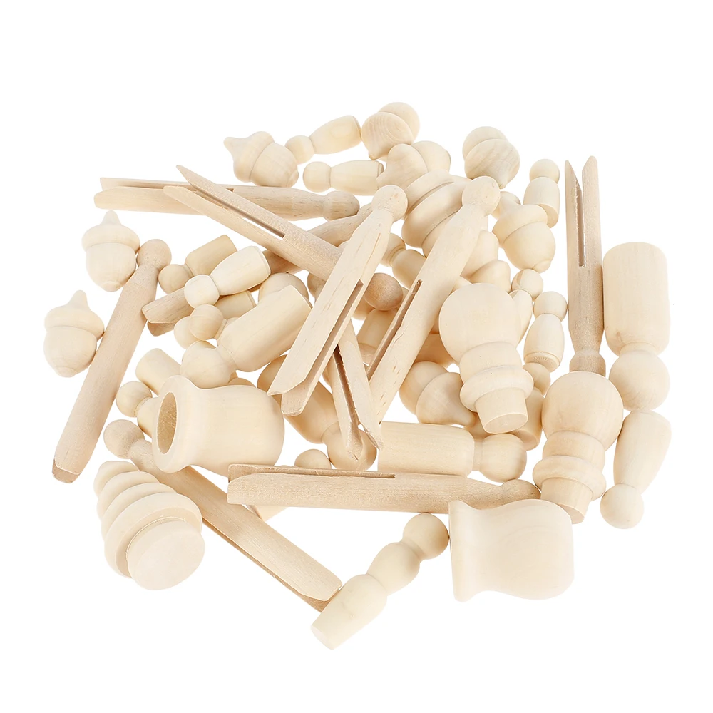 53PcsSolid твердых пород дерева людей разных Размеры естественные необработанные