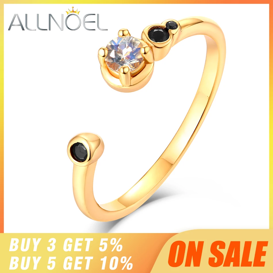 ALLNOEL 925 пробы Серебряное кольцо с драгоценным камнем для женщин, натуральный лунный камень, циркониевое кольцо с бриллиантами, хорошее ювелирное изделие, свадебные золотые кольца
