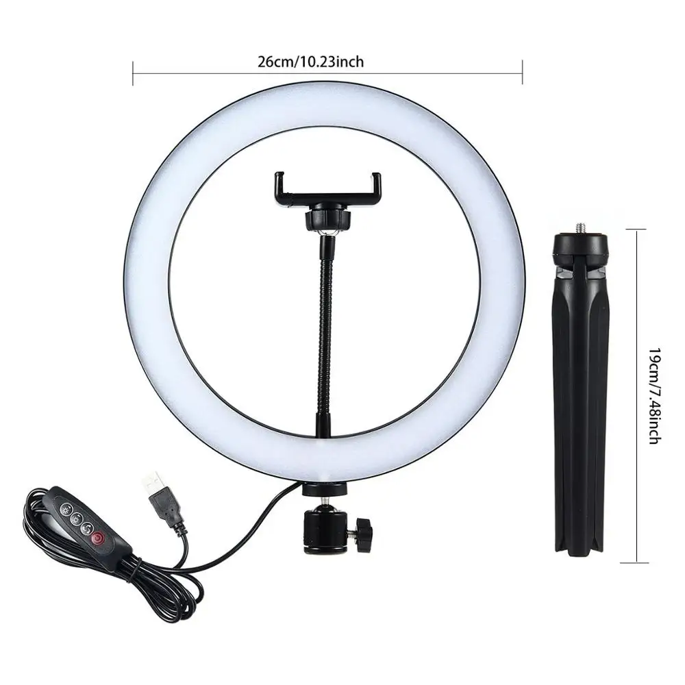 10.23inch Ringlight Светодиодный кольцевой светильник для камеры, кольцевой светильник для студийной фотосъемки, кольцевой светильник для Ютуба, для макияжа телефона, Селфи, с держателем для штатива - Цвет: 10.23inch Ringlight