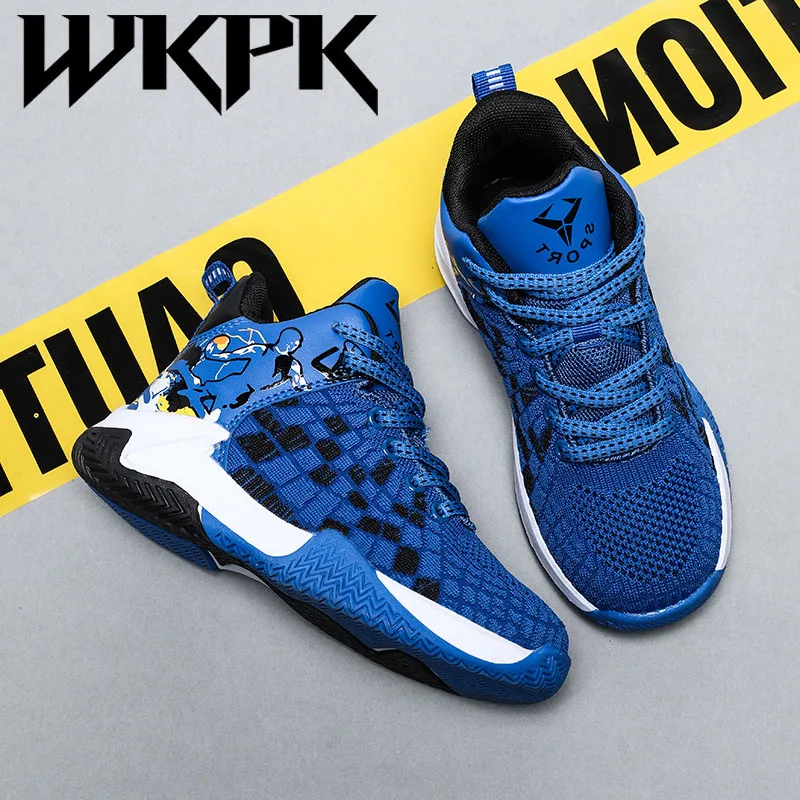 Баскетбольные ботинки WKPK для мальчиков на резиновой мягкой подошве, износостойкие детские ботинки