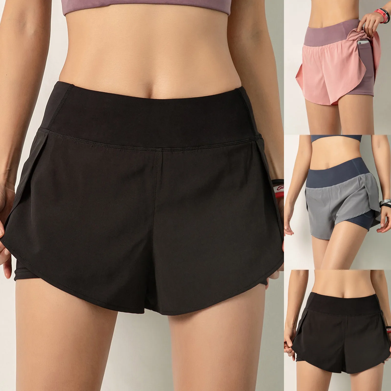 

Sports Tennis Skirt Short Double-layer Fitness Women Quick-Drying Shorts Volleyball High Waist Workout Elastic Leggings Shorts