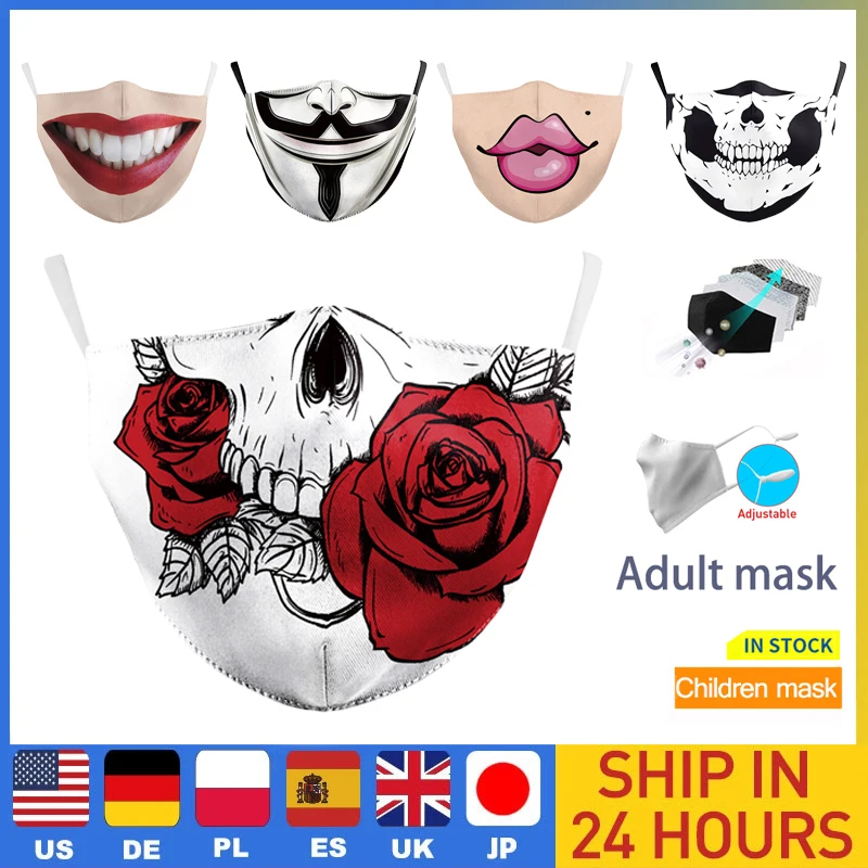 Моющиеся маски для лица взрослых Pm2.5 фильтры Caotton с цветочным принтом мультяшная