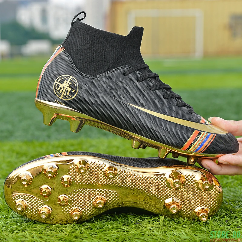 

Мужские футбольные бутсы с золотым покрытием, длинная футбольная обувь с шипами, тренировочные футбольные бутсы нового дизайна, футбольные...