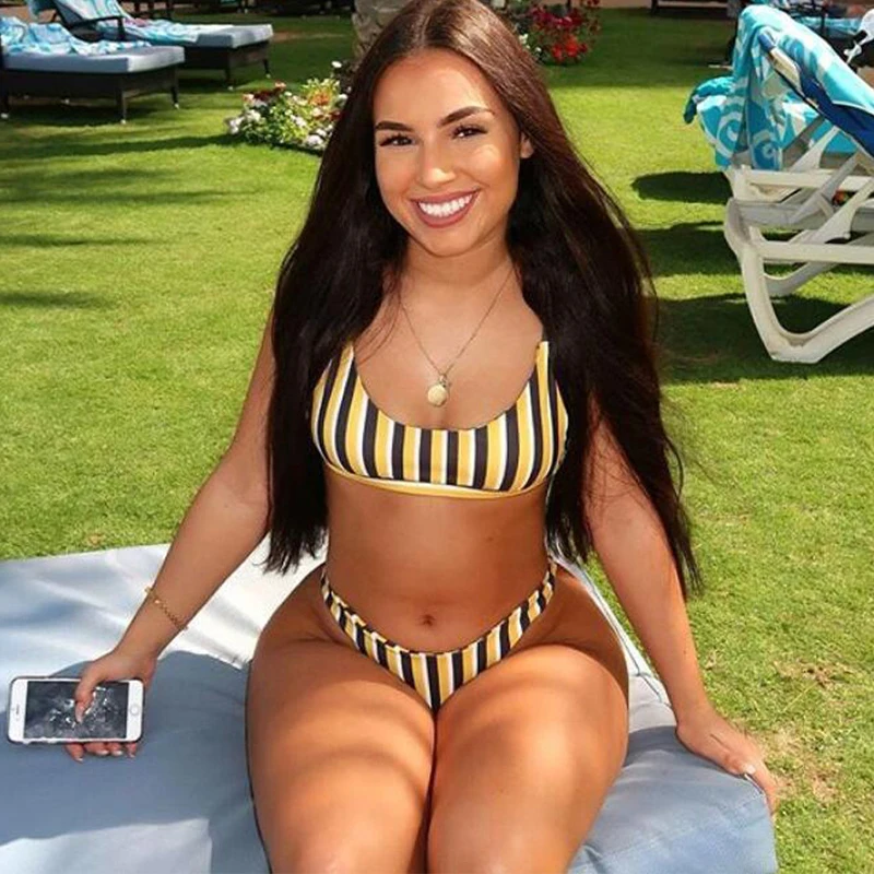 Striped Thong Bikini Push Up Padded Tube Top Sexy Swim Wear Woman Swimsuit Set High Waist Beachwear | Женская одежда