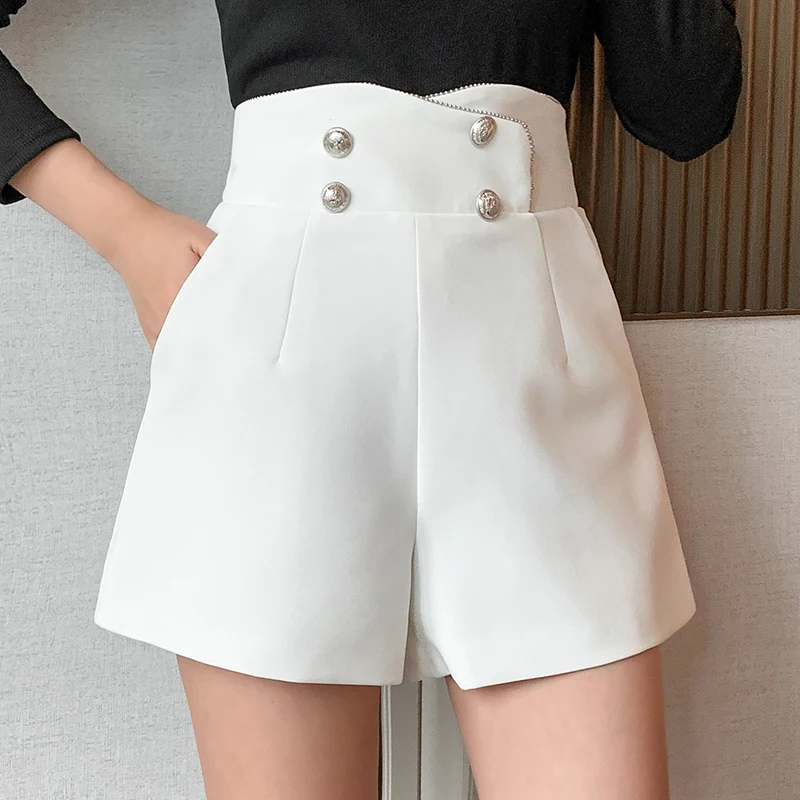 

Casual Shorts Women Summer Wide Leg Slim High Waisted Woman Bottoms Shorts Double Breasted 2021 Spring Loose Shorts Mujer shors