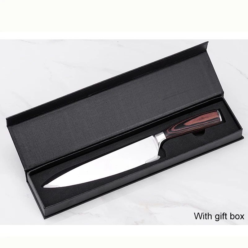 With gift box Японские кухонные ножи из нержавеющей стали 7 дюймов, кухонный нож 8 дюймов, нож шеф-повара Santoku, нож для суши, мяса, сашими, инструменты для приготовления пищи - Цвет: With gift box