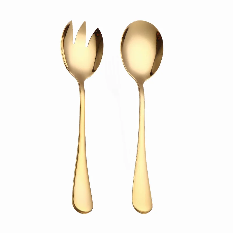 

Golden Dinnerware Stainless Steel Cutlery Set 2pcs Salad Spoons Fork Tableware Set Steel Cutlery Mirror Tableware Dropshipping