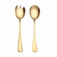 golden dinnerware stainless steel cutlery set 2pcs salad spoons fork tableware set steel cutlery mirror tableware dropshipping