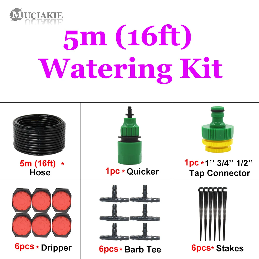 MUCIAKIE 25 м микроорошение для сада НАБОРЫ капельных комплектов система запотевания полива автоматическая регулируемая капельница распылитель наборы - Цвет: 5M Kits