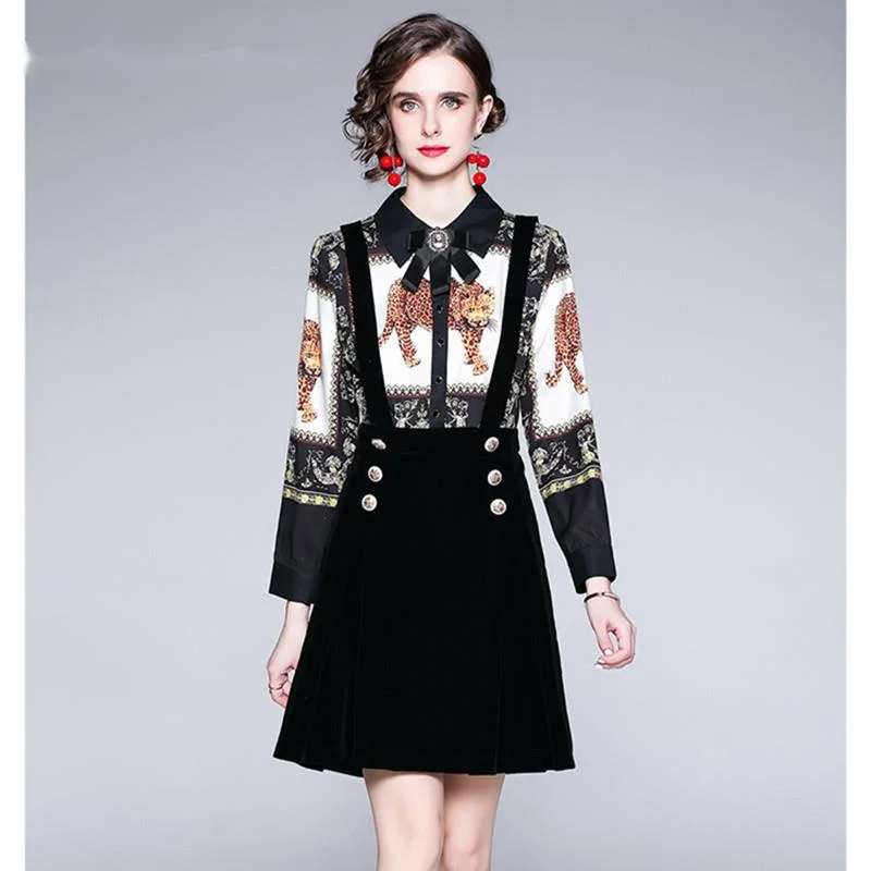 

Женское бархатное платье с длинным рукавом, винтажное короткое двубортное платье с бантом, Осень-зима, Леопардовый принт пэтчворк