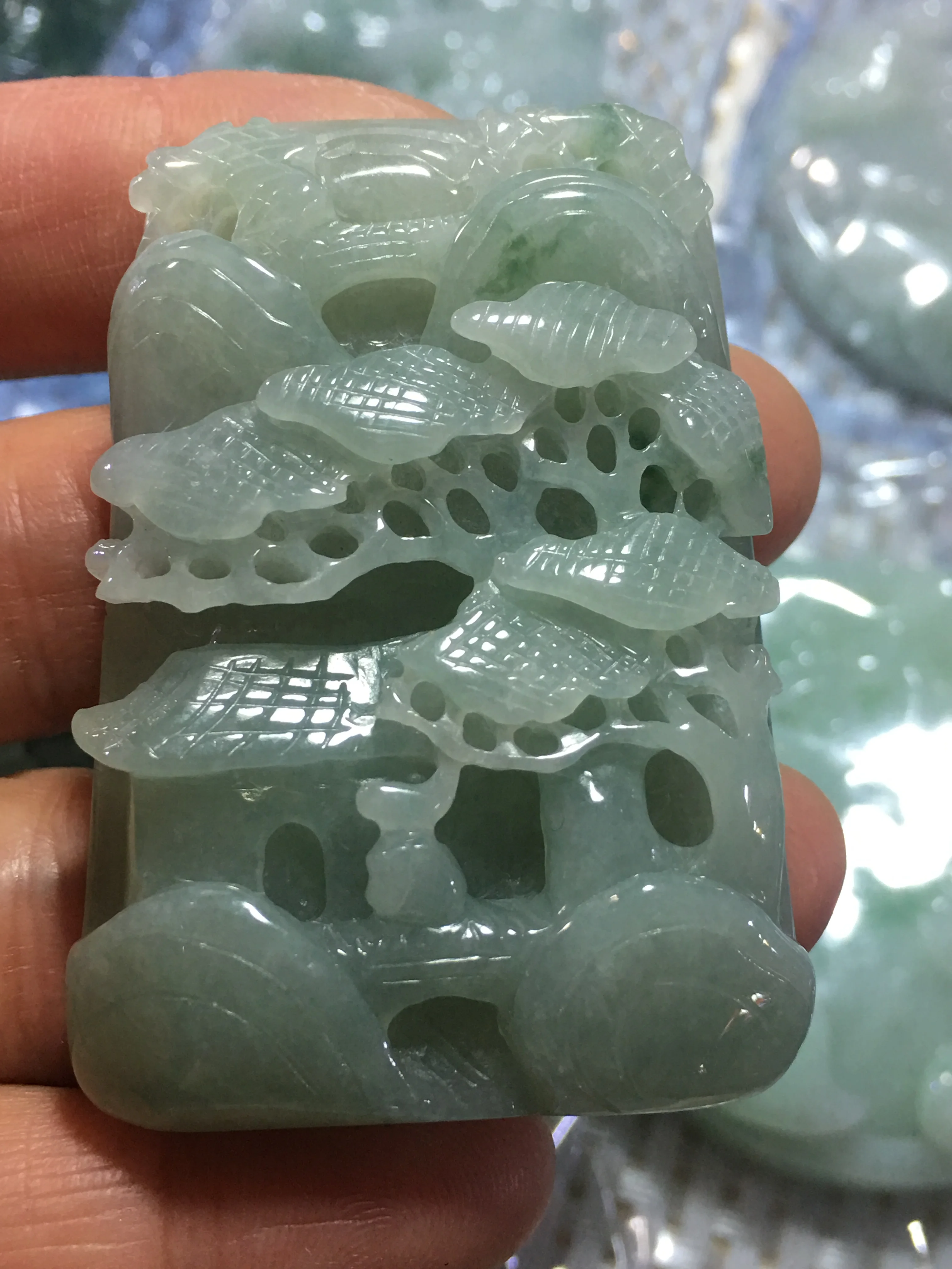 

Natural A Myanmar green jade hand-carved round landscape rabbit jade pendant jade necklace pendants necklaces jadeite jade